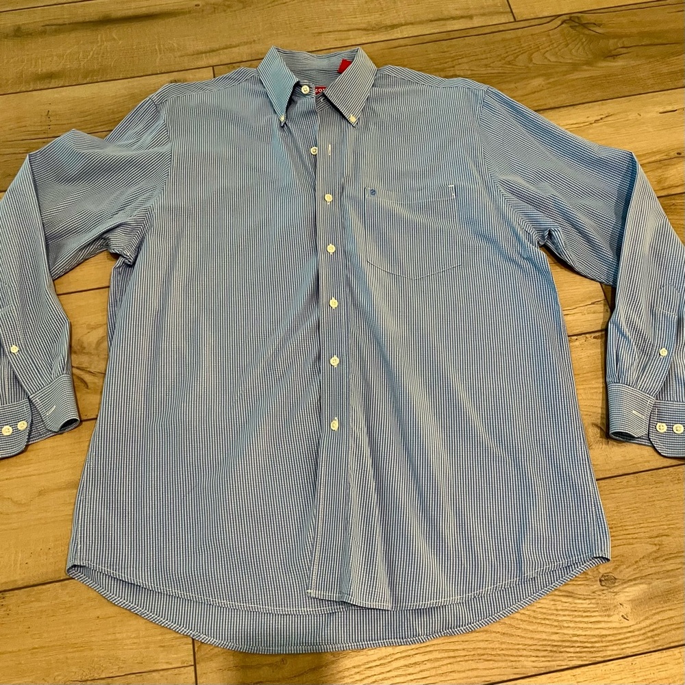 Izod Men's Classic Blue Pinstripe Dress Shirt 100% cotton Size: L